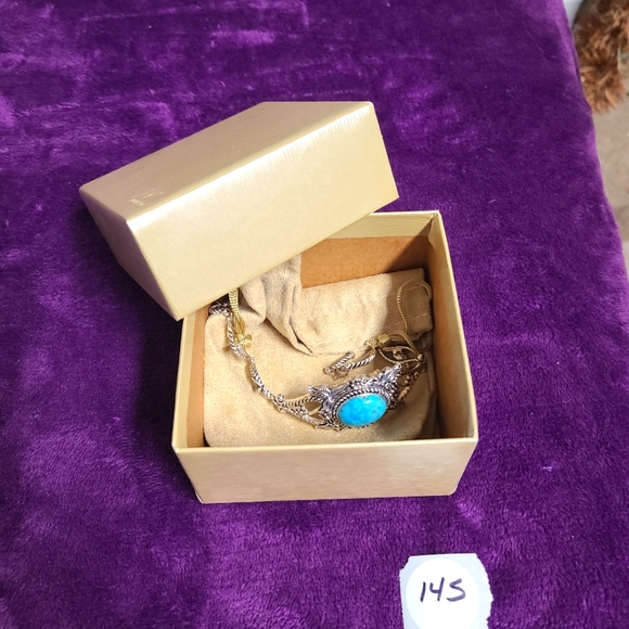 Blue Turquoise Sterling Silver Bracelet by Southwest Style, 7.5 inch - Picture 5 of 6